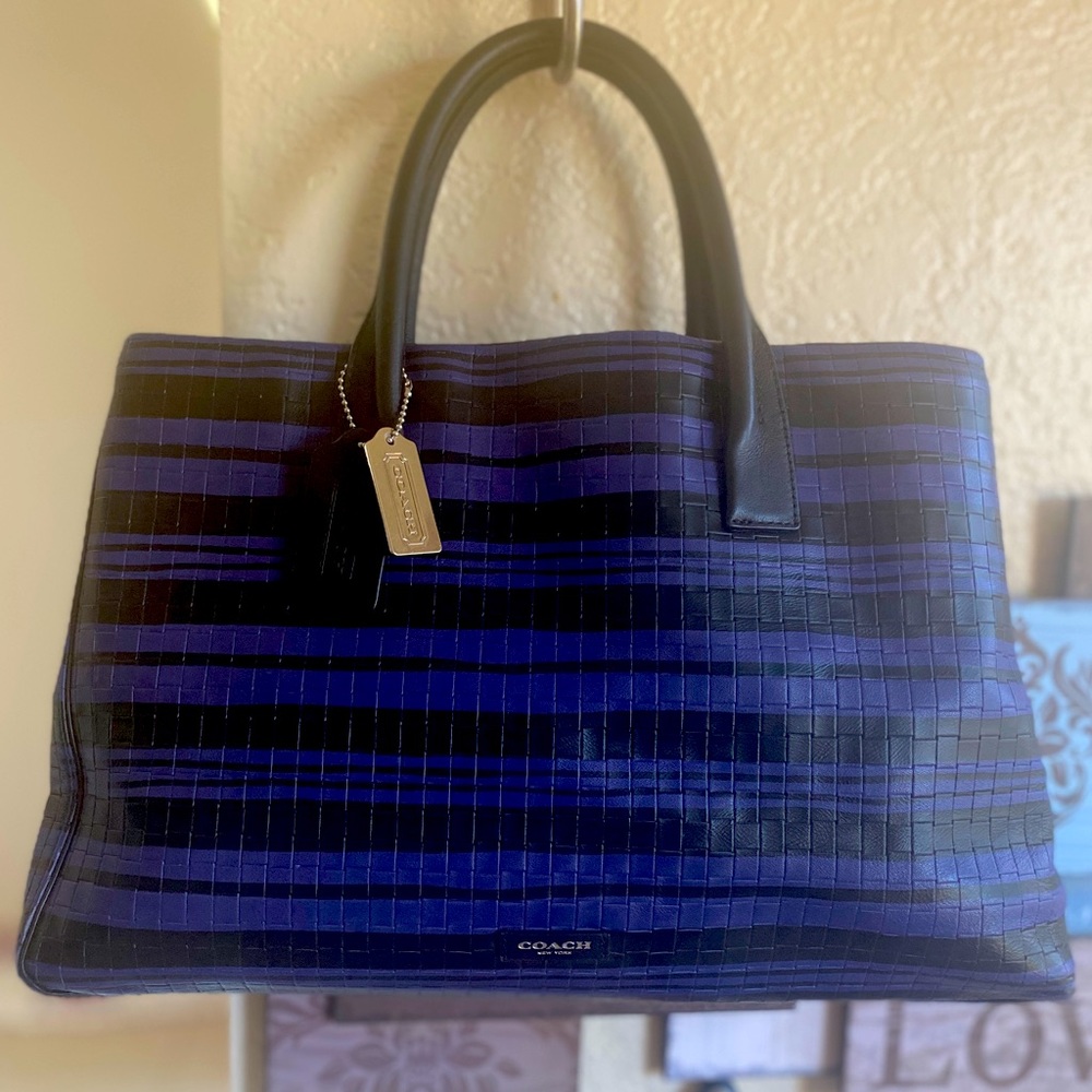 Coach woven leather indigo and black Bleecker tote in EXCELLENT condition.